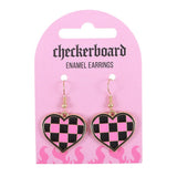 Checkerboard Heart Emo Punk Grunge Gothic Alt Cute Earrings