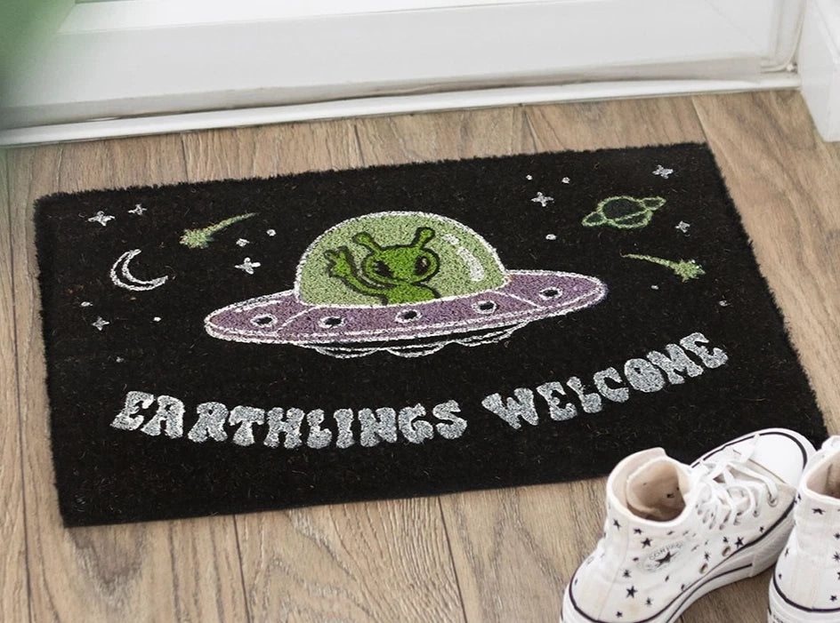 Earthlings Welcome Funny Alien Doormat