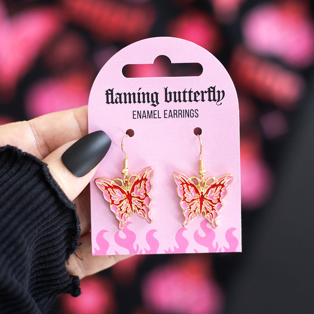 Flaming Butterfly Emo Punk Grunge Gothic Alt Cute Earrings