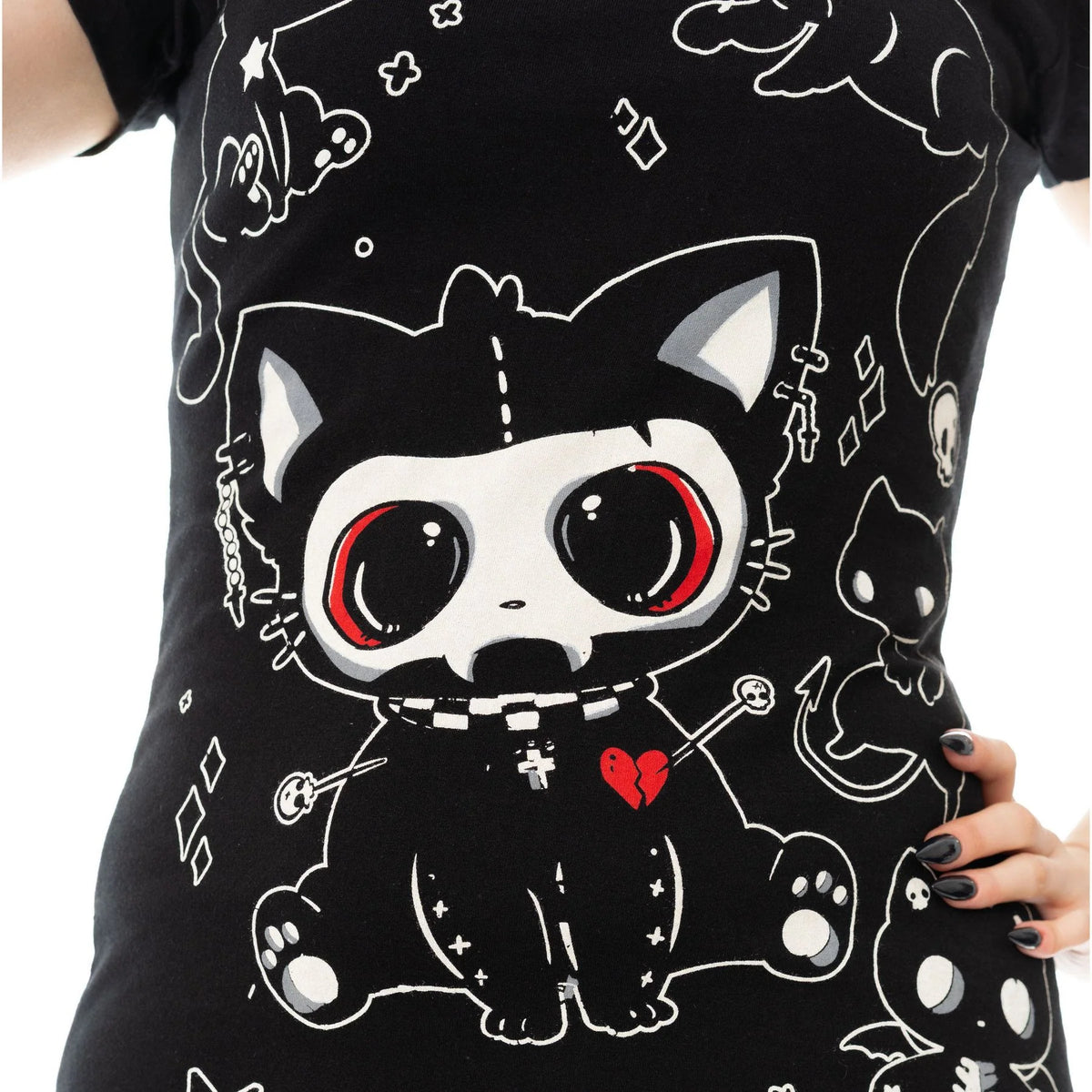 Cupcake Cult Phantom Kitty T-Shirt Women's Alternative Goth Top Emo Punk