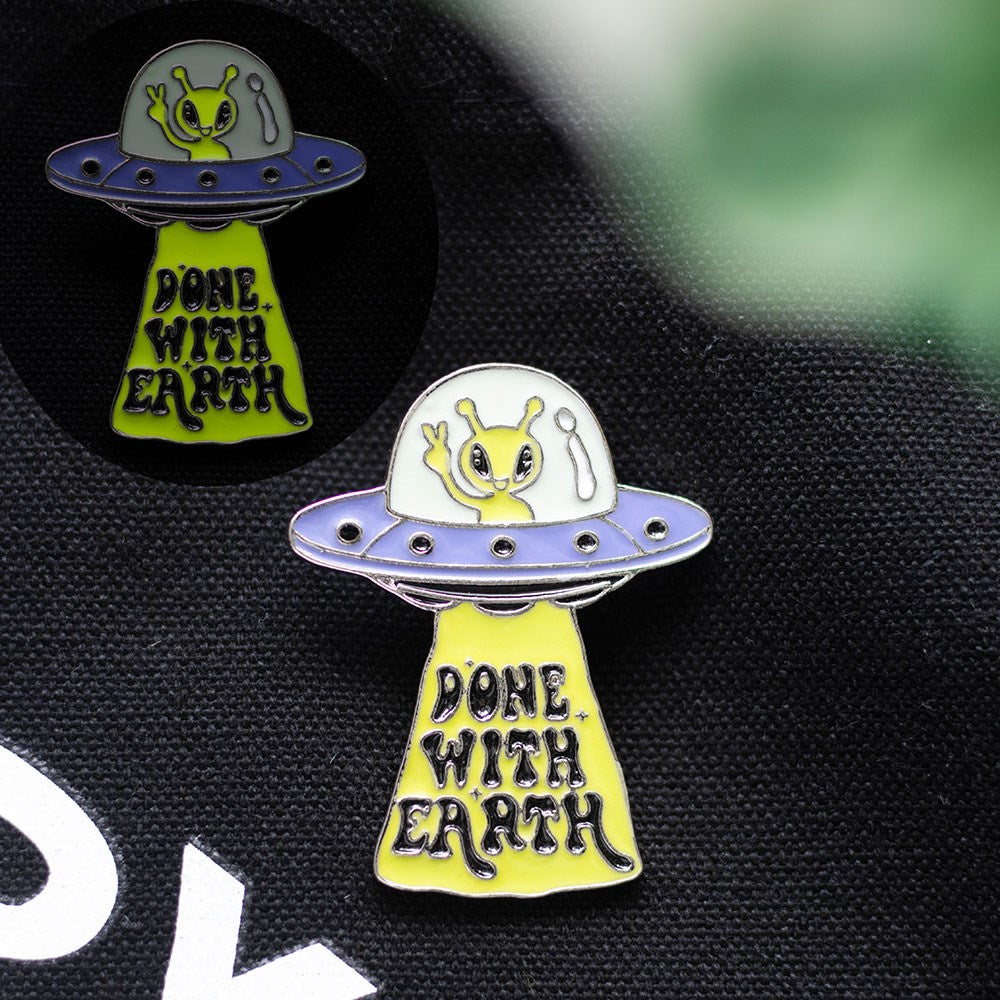 Glow In The Dark UFO Enamel Pin Badge