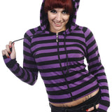 Banned Apparel Purple Black Striped Cat Ears Hoodie