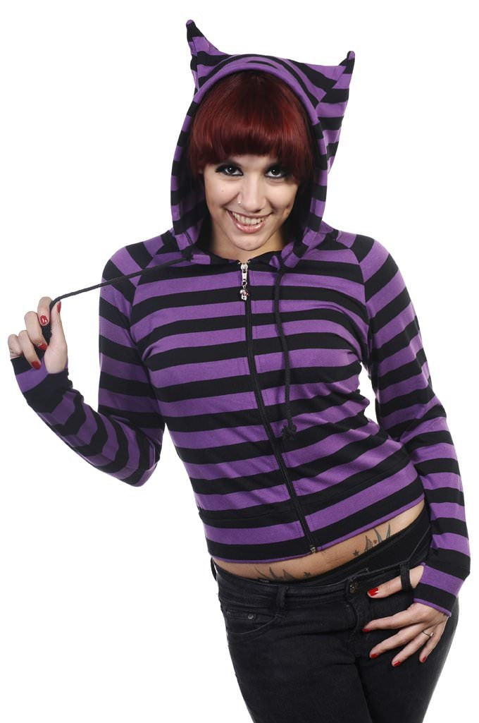 Banned Apparel Purple Black Striped Cat Ears Hoodie