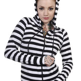 Banned Apparel White Black Striped Cat Ears Hoodie
