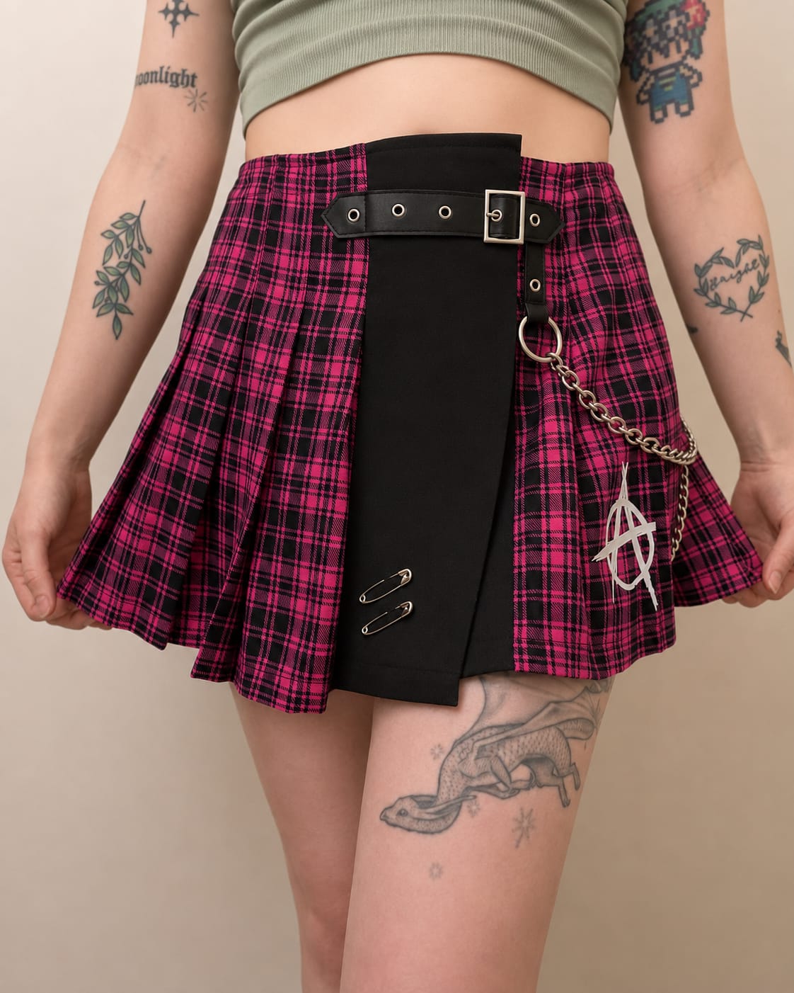 Hell Girl Pink Fuchsia Tartan Anarchy Skirt