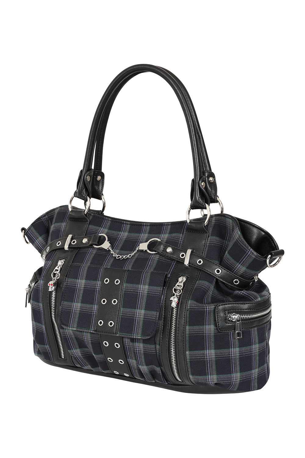 Banned Apparel Grey Tartan Rise Up Rock Punk Alt Handbag