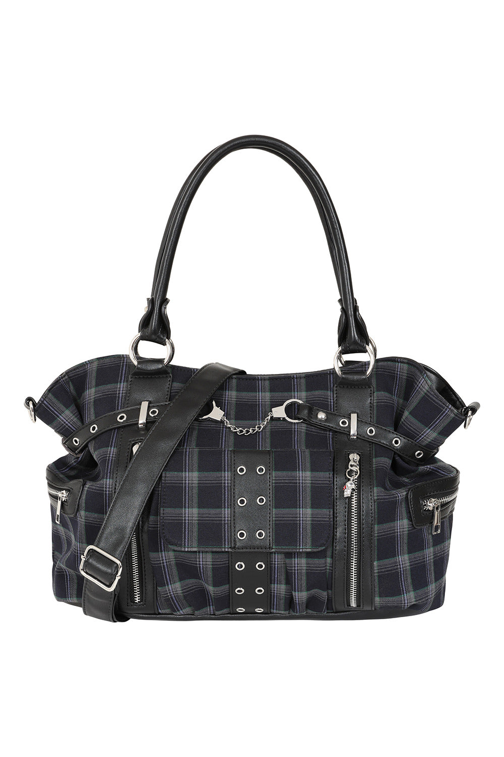 Banned Apparel Grey Tartan Rise Up Rock Punk Alt Handbag