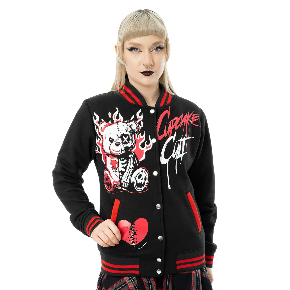 Cupcake Cult Heartbreak Bear Varsity Jacket Alternative Goth Emo Punk Top