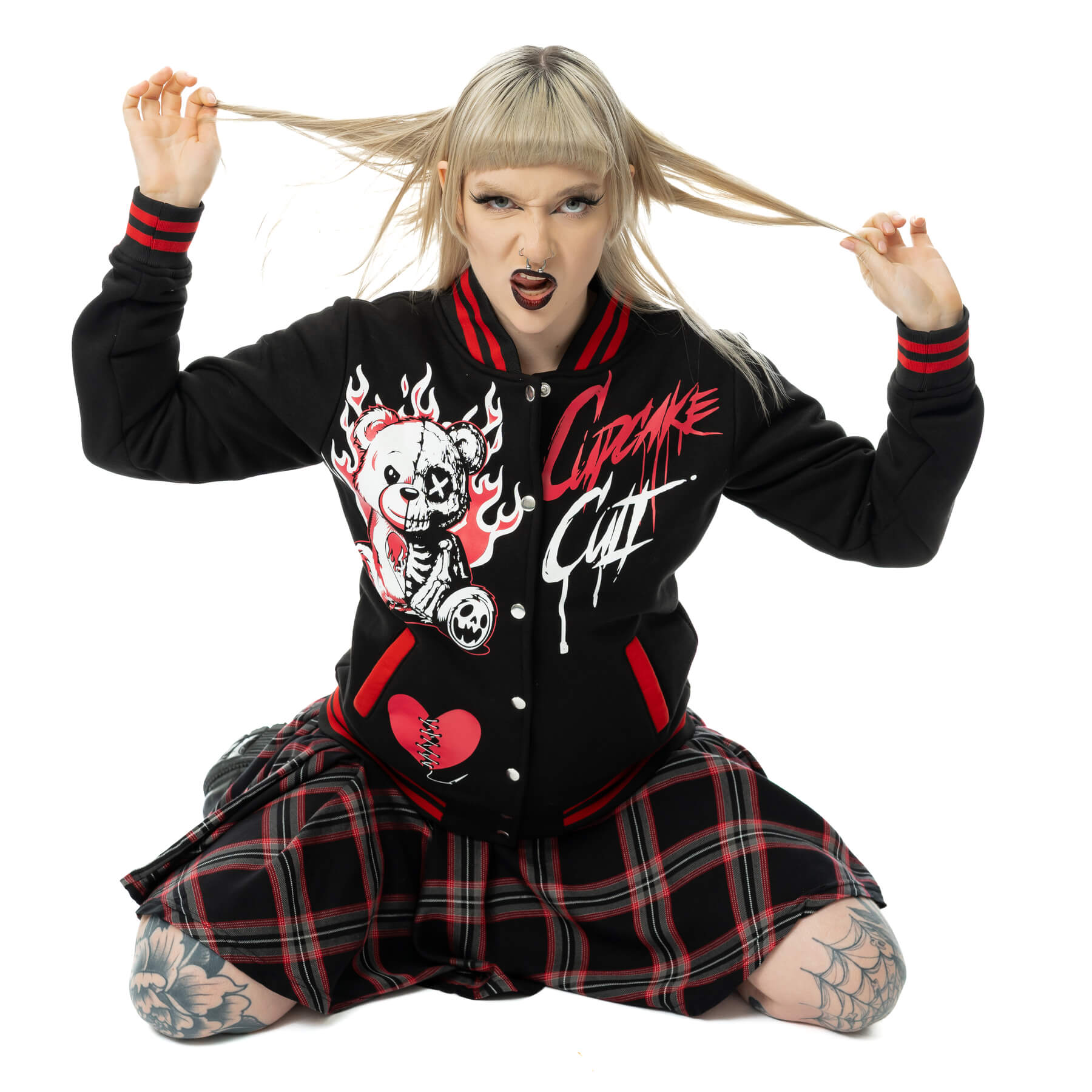 Cupcake Cult Heartbreak Bear Varsity Jacket Alternative Goth Emo Punk Top