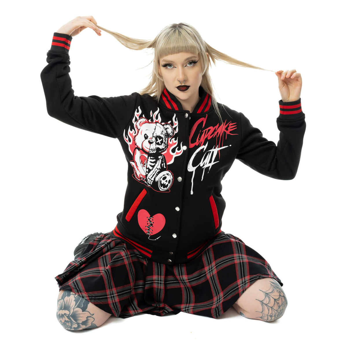 Cupcake Cult Heartbreak Bear Varsity Jacket Alternative Goth Emo Punk Top