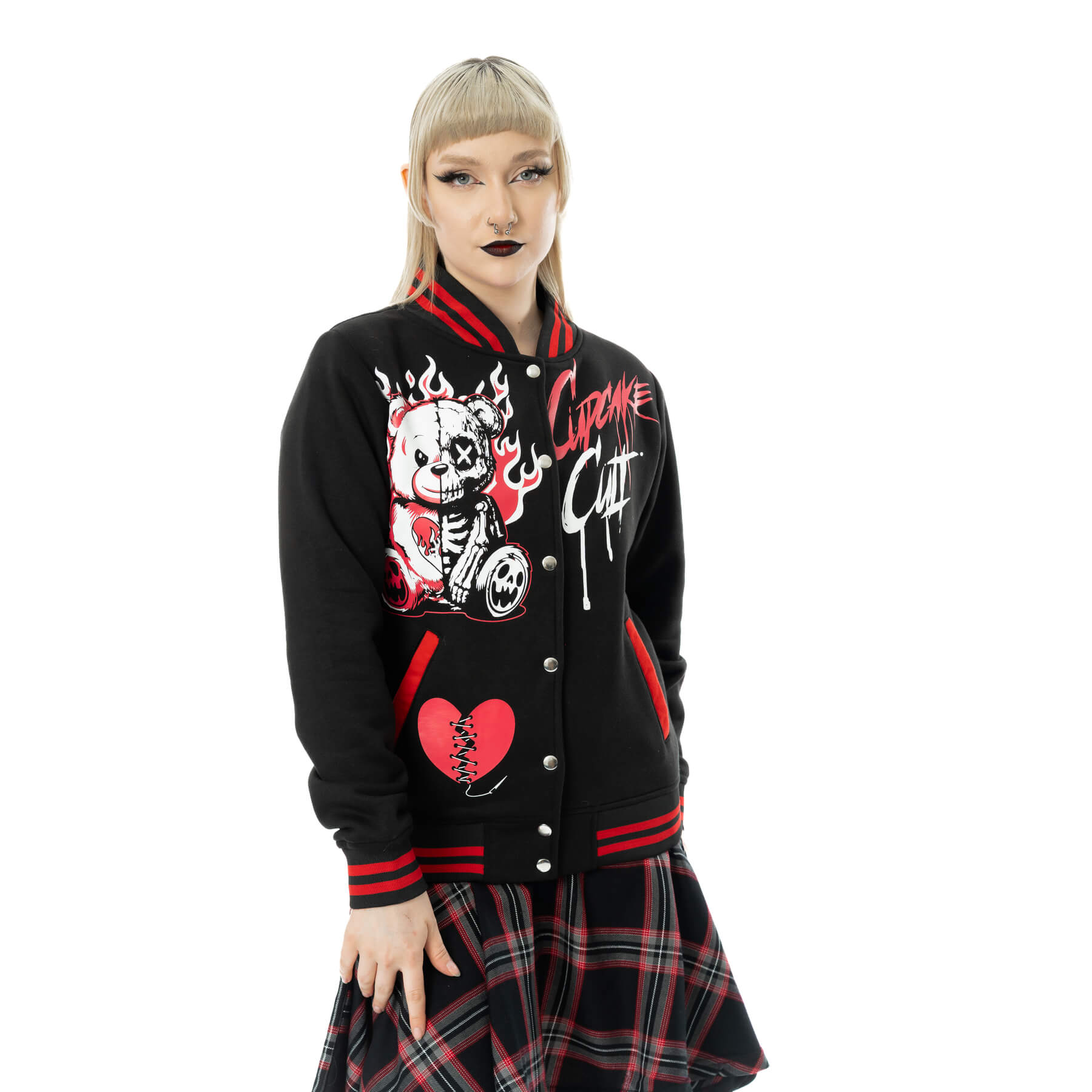 Cupcake Cult Heartbreak Bear Varsity Jacket Alternative Goth Emo Punk Top