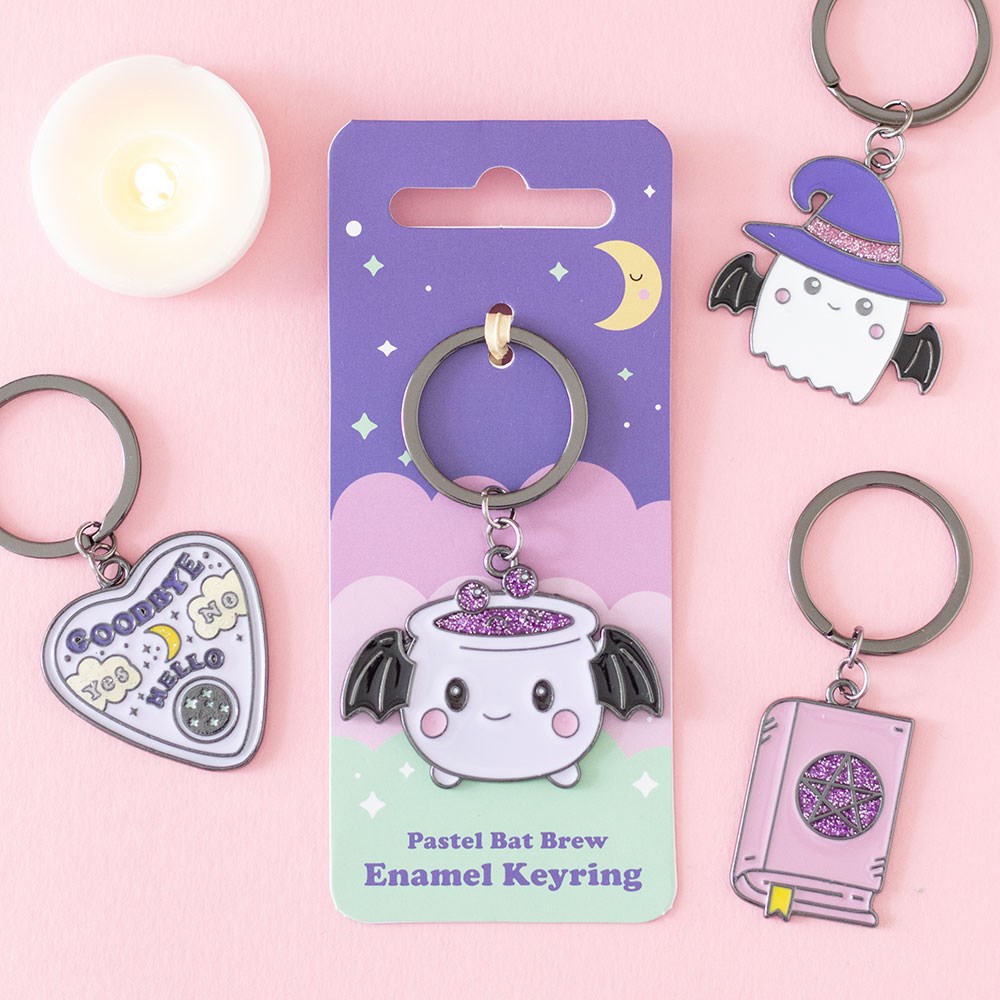 Pastel Bat Brew Cauldron Witch Occult Emo Punk Alt Art Keyring Chain Accessory