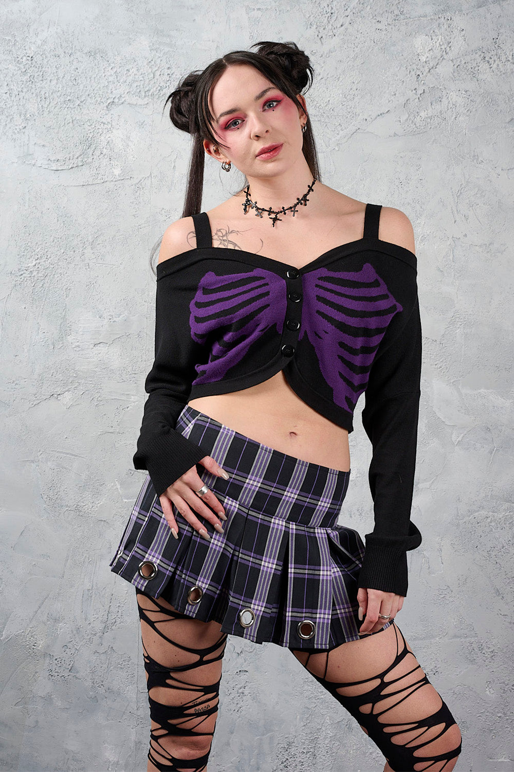 Banned Apparel Black & Purple Ligeia Knitted Cardigan