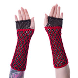 Poizen Industries Lolita Fingerless Red/Black Mesh Gloves Gothic Emo Punk