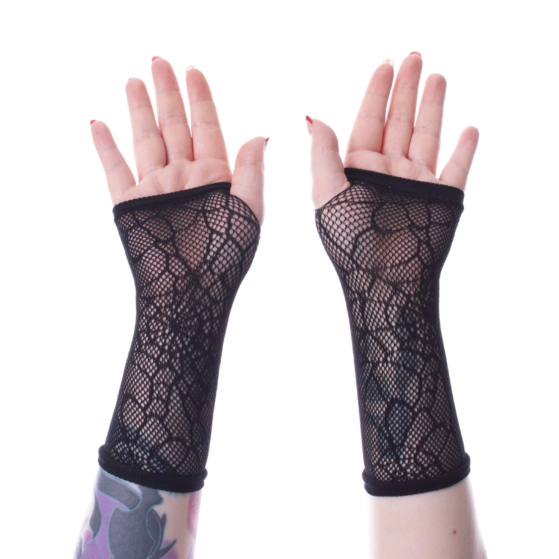 Poizen Industries Long Web Black Mesh Fingerless Gloves Gothic Emo Punk