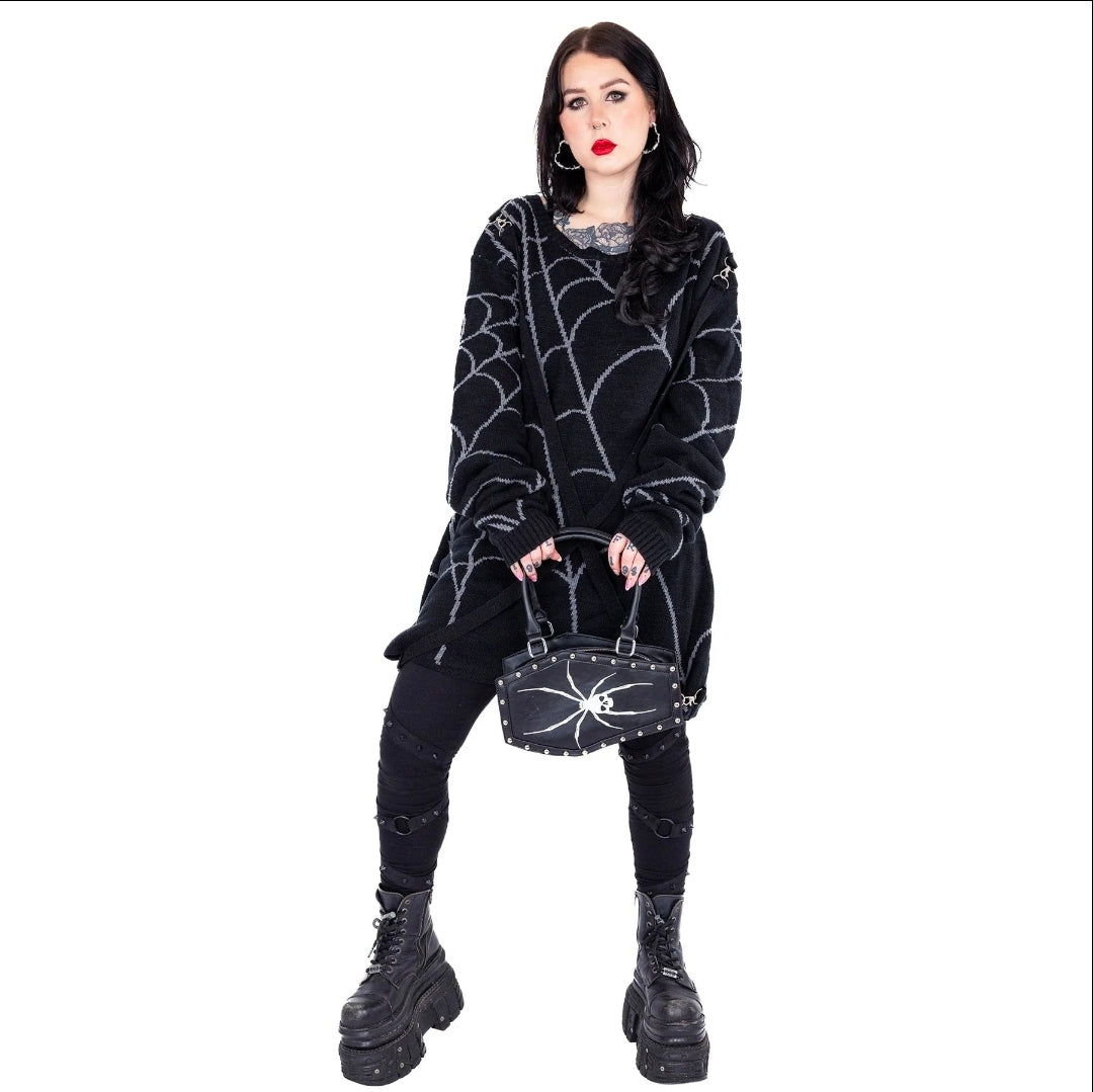 Heartless Widow Maker Coffin Bag Black Gothic Spider Skull Handbag