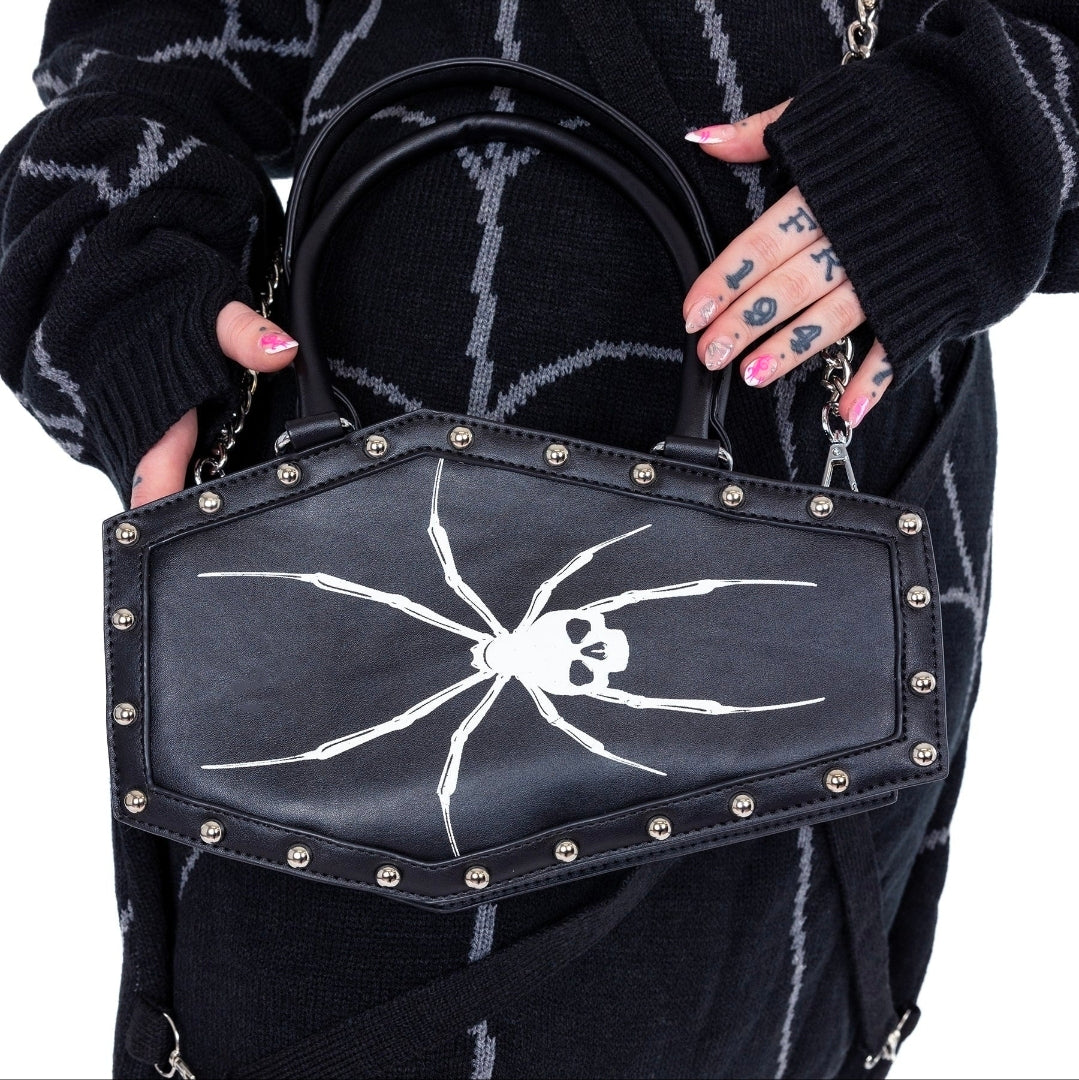 Heartless Widow Maker Coffin Bag Black Gothic Spider Skull Handbag