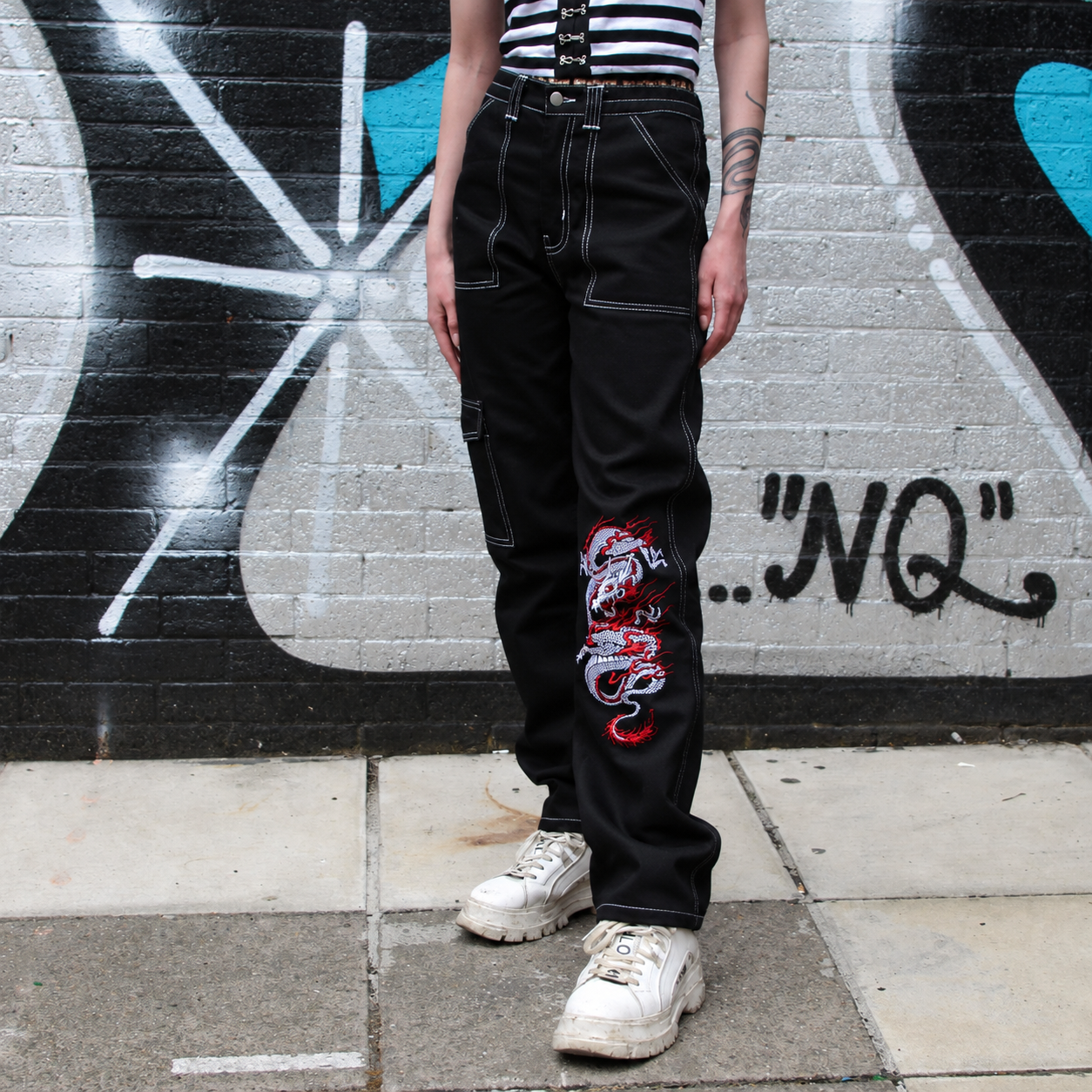 Punk'd Image Dragon Black Cargo Carpenter Jeans