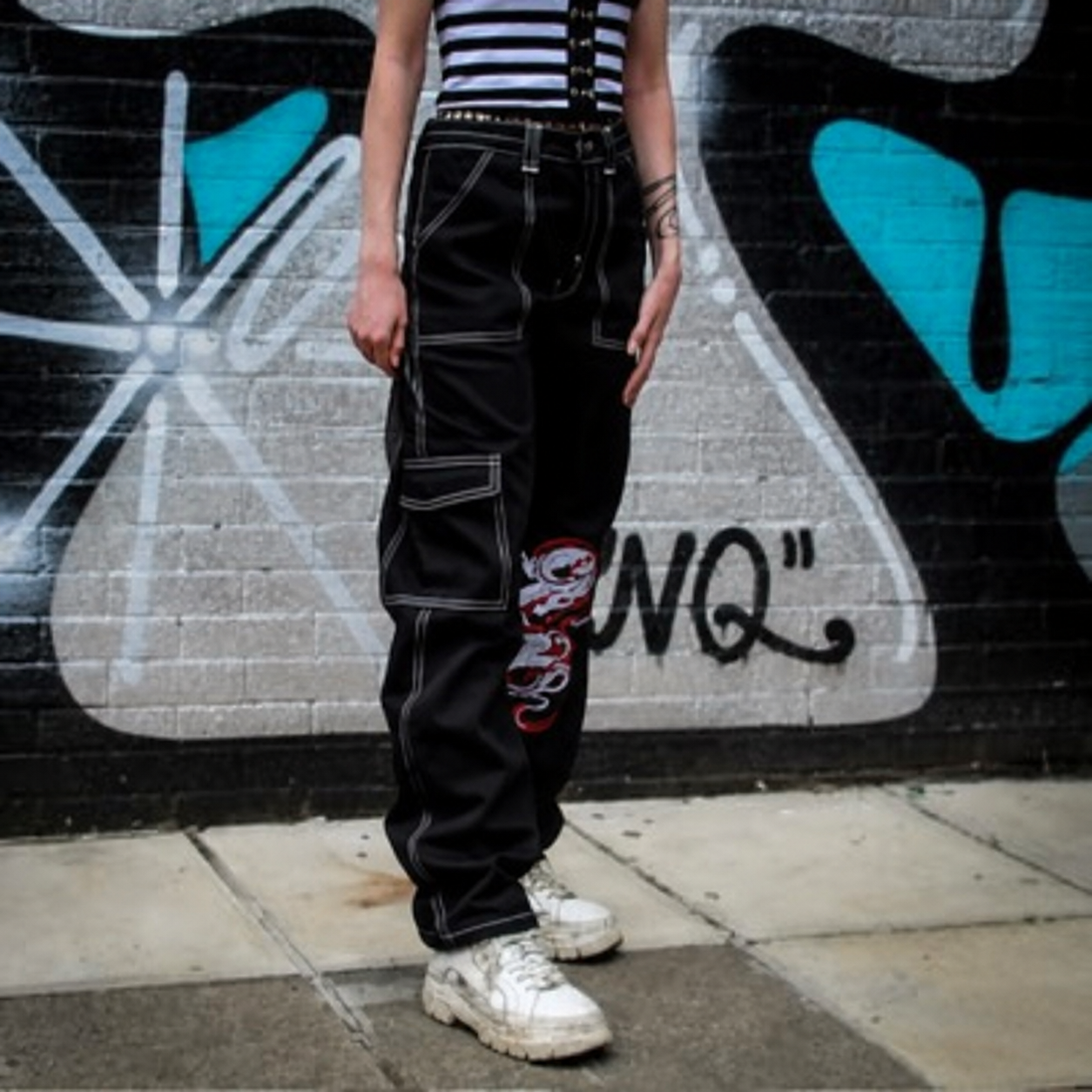 Punk'd Image Dragon Black Cargo Carpenter Jeans