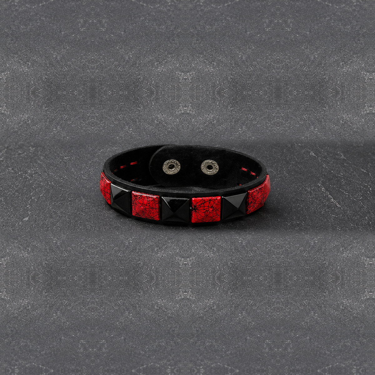 Red Check 1 Row Studded Alternative Wristband