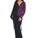 Banned Apparel Purple Black Striped Shiori Cat Ears Hoodie