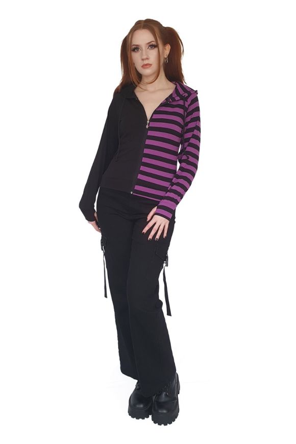 Banned Apparel Purple Black Striped Shiori Cat Ears Hoodie