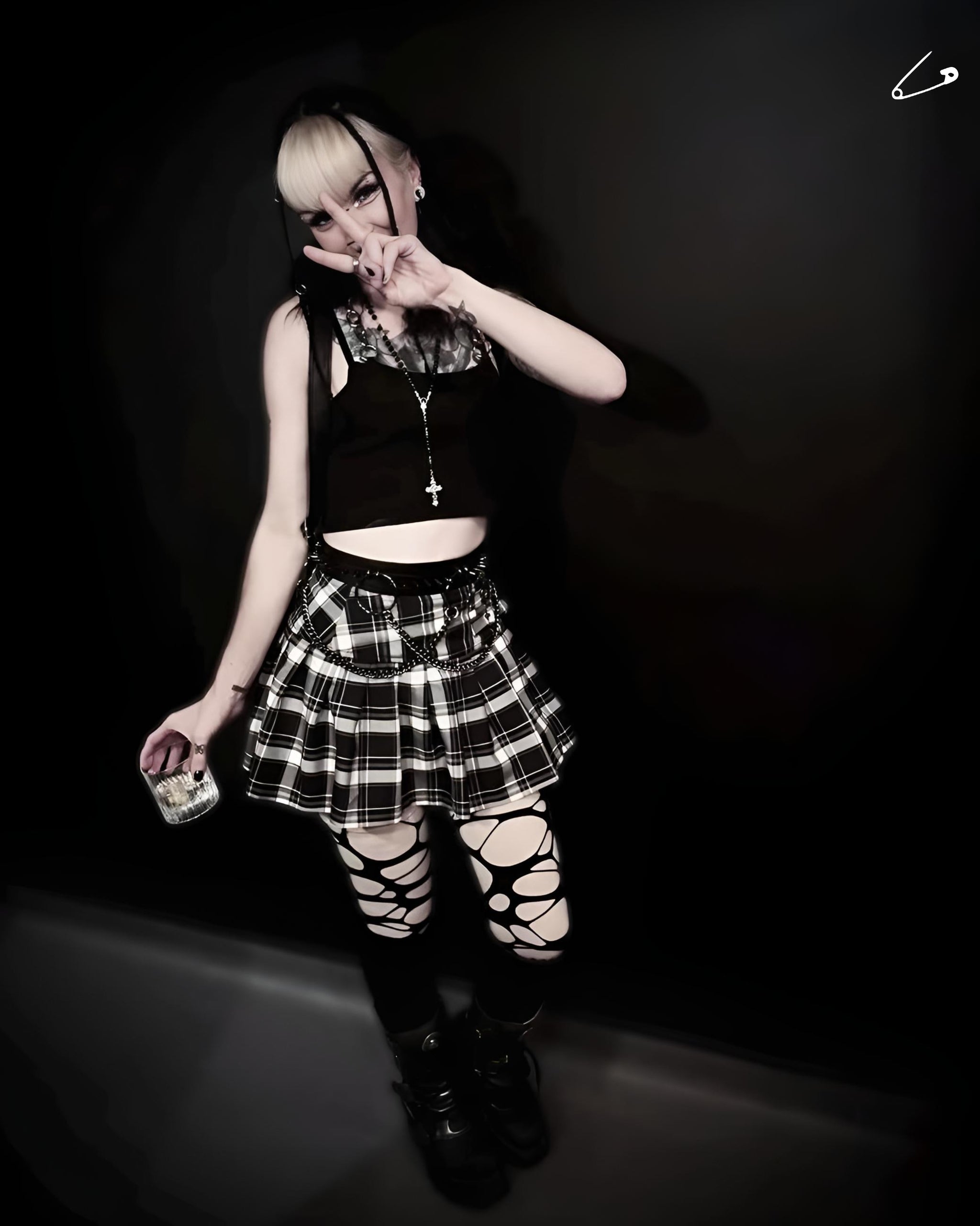 Banned Apparel Black & White Alternative Gothic Punk Rock Darkdoll Mini Skirt