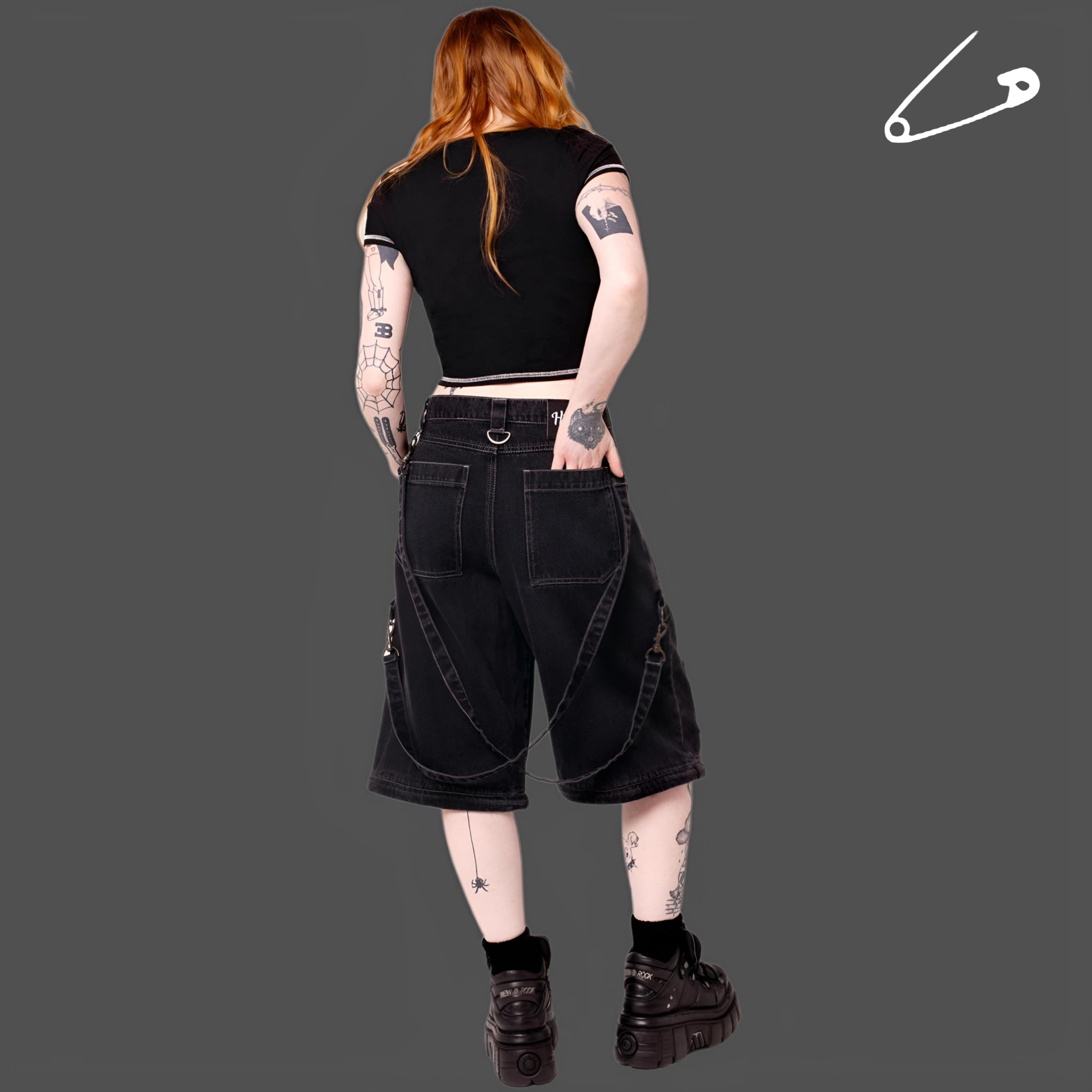Hell Bunny Sid X Baggy Trousers Black Goth Utility Wide-Leg Pants
