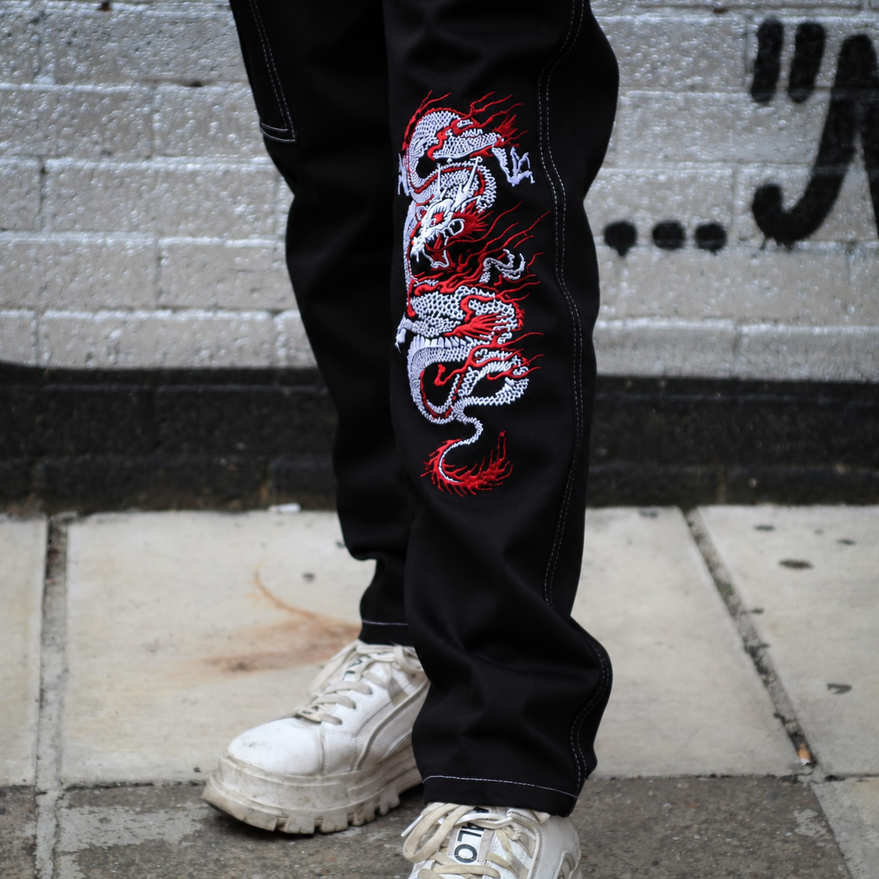 Punk'd Image Dragon Black Cargo Carpenter Jeans