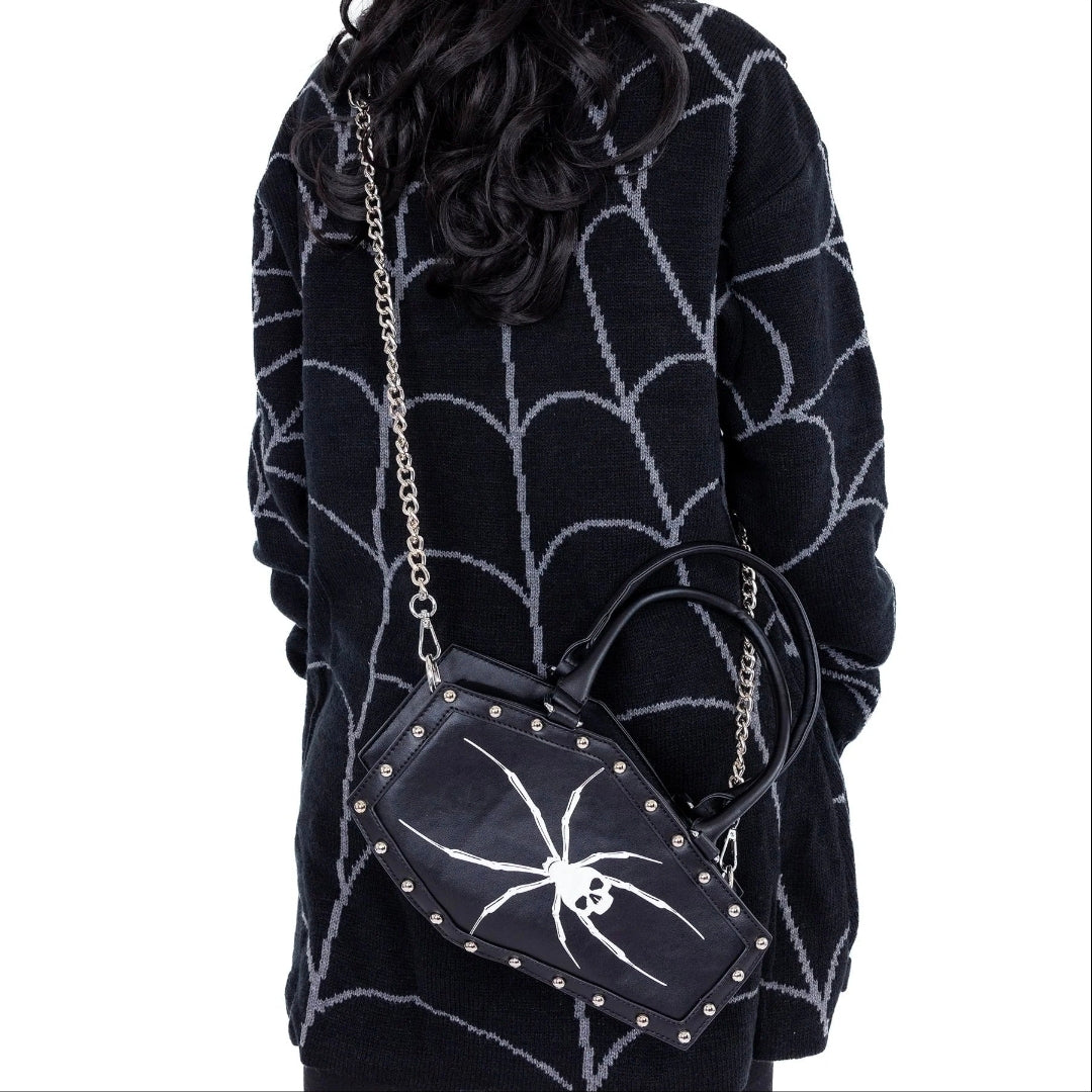 Heartless Widow Maker Coffin Bag Black Gothic Spider Skull Handbag
