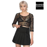 Black Skull Alternative Gothic Grunge Occult Skater Mosher Emo Mesh Crop Top