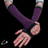 Kavi Purple Black Emo Punk Rock Striped Armwarmers
