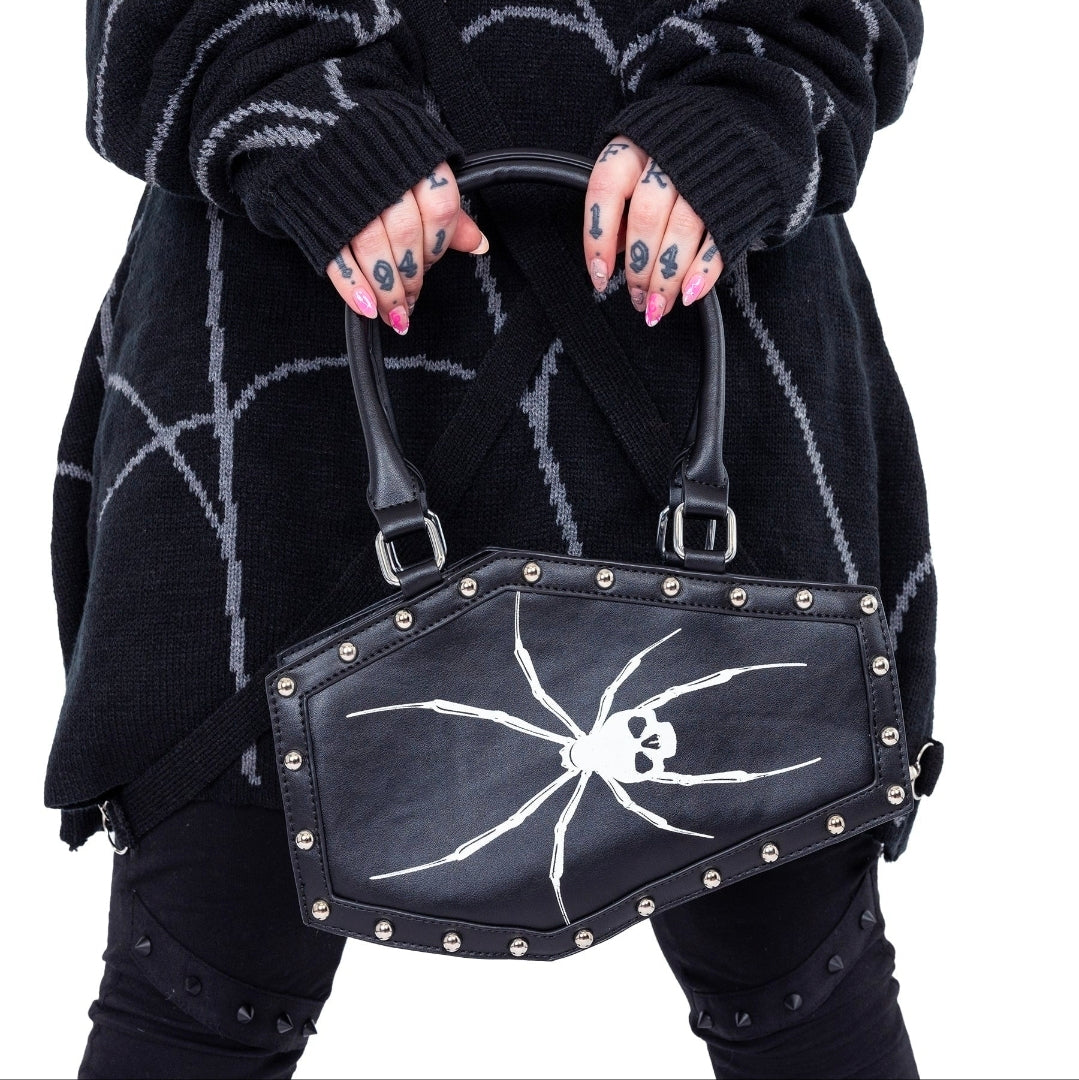 Heartless Widow Maker Coffin Bag Black Gothic Spider Skull Handbag