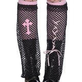 Banned Apparel Madoka Black Pink Gothic Fishnet Leg Warmers
