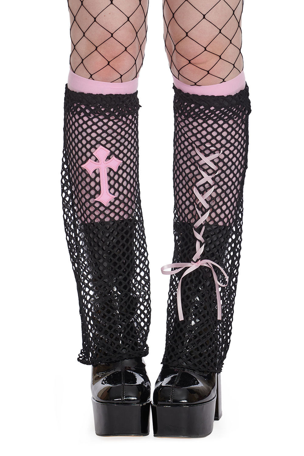 Banned Apparel Madoka Black Pink Gothic Fishnet Leg Warmers