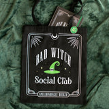 Bad Witch Social Club Tote Bag with Pin Badge – Witchy Polycotton Gothic Shopper