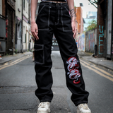 Punk'd Image Dragon Black Cargo Carpenter Jeans