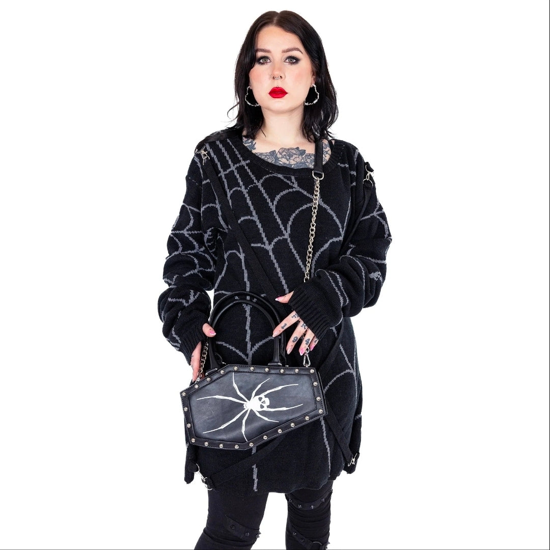 Heartless Widow Maker Coffin Bag Black Gothic Spider Skull Handbag