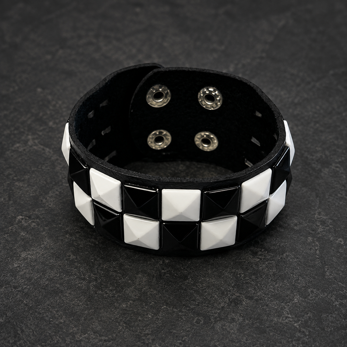 White Check 2 Row Studded Alternative Wristband