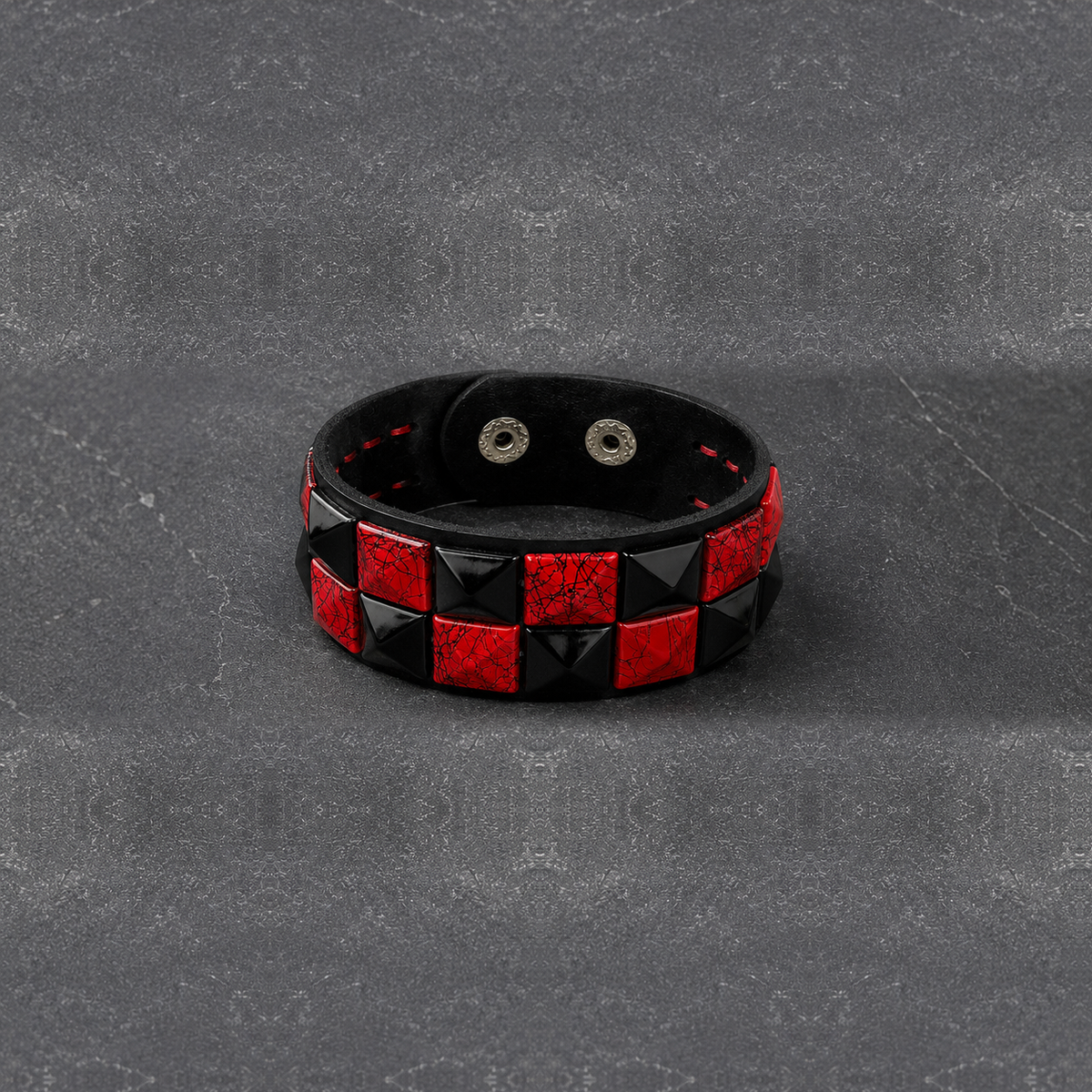 Red Check 2 Row Studded Alternative Wristband
