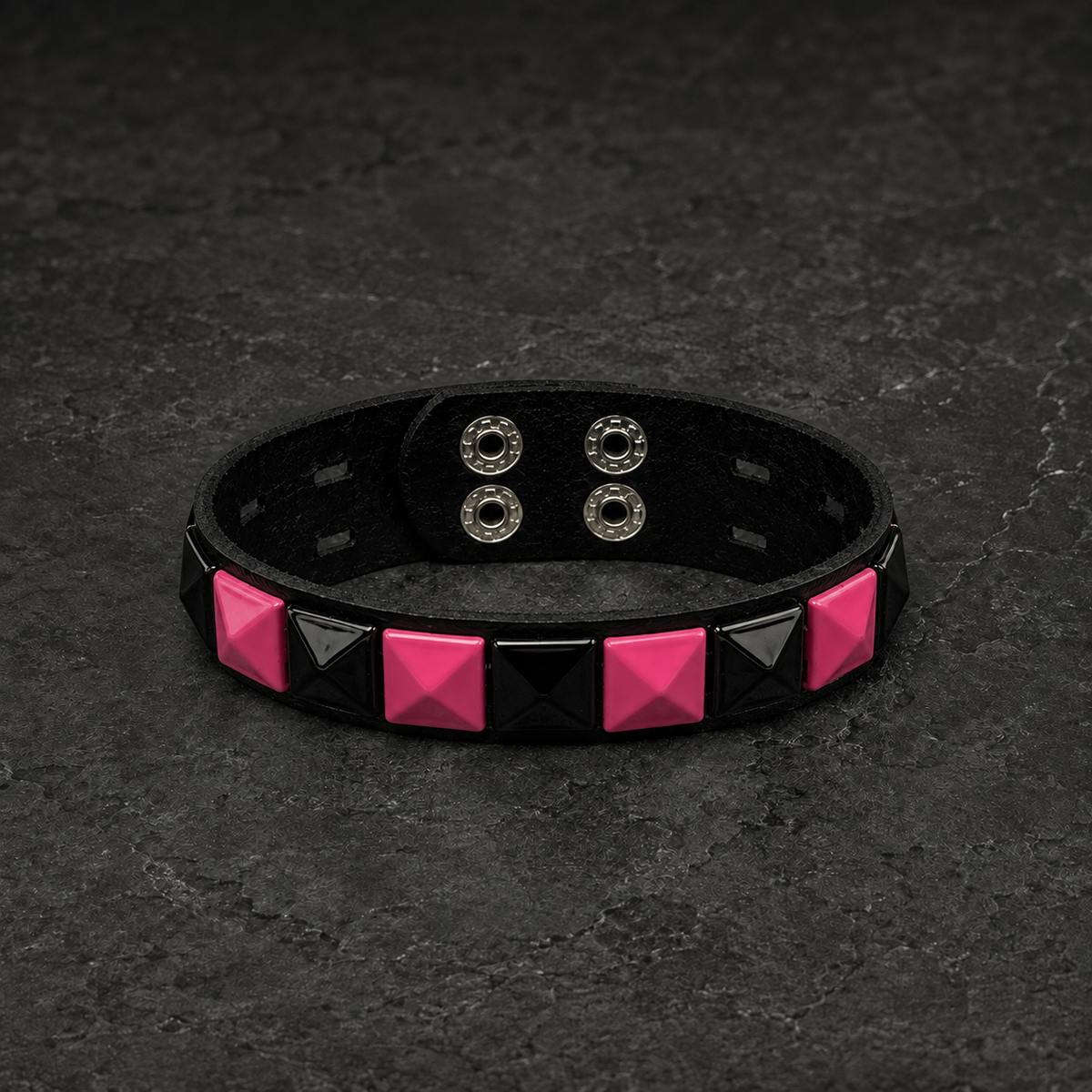 Pink Check 1 Row Studded Alternative Wristband