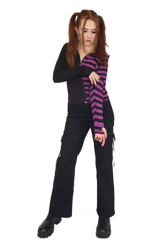 Banned Apparel Purple Black Striped Shiori Cat Ears Hoodie