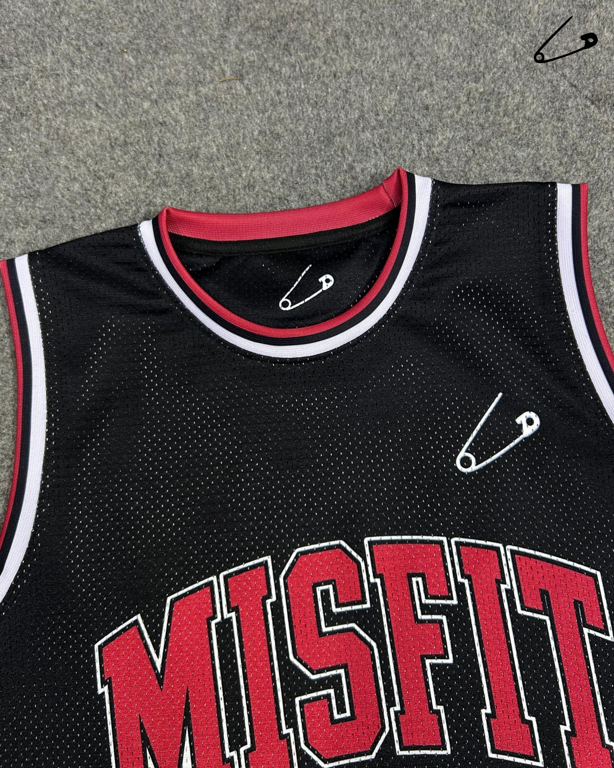 Punk'd Image MISFIT 77 Oversized Basketball Jersey Black Red Streetwear Vest
