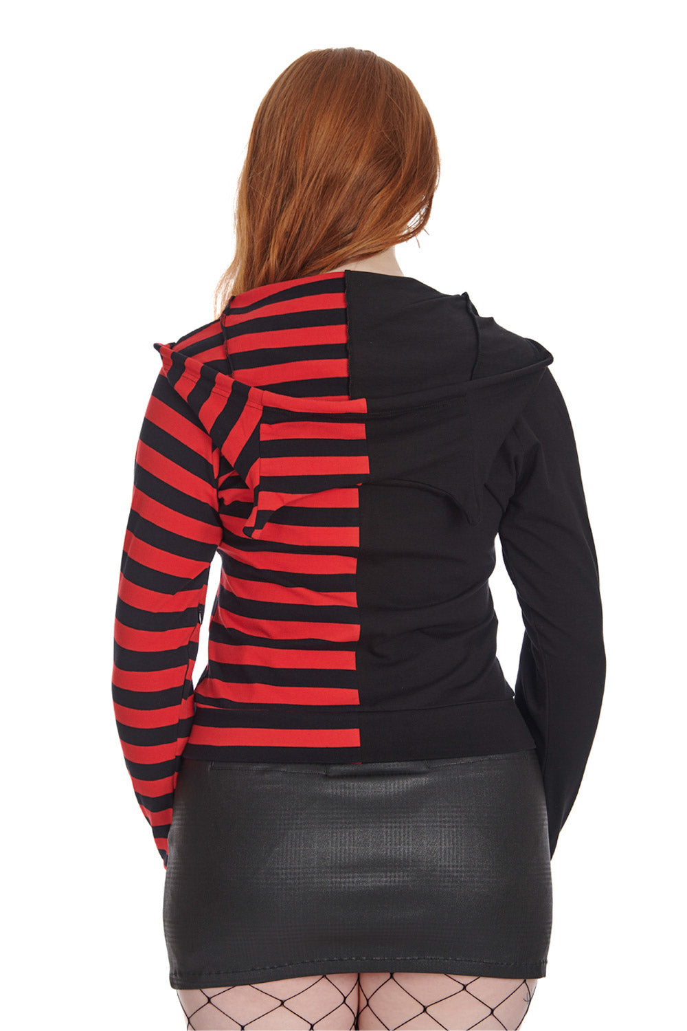 Banned Apparel Red Black Striped Shiori Cat Ears Hoodie