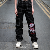 Punk'd Image Dragon Black Cargo Carpenter Jeans