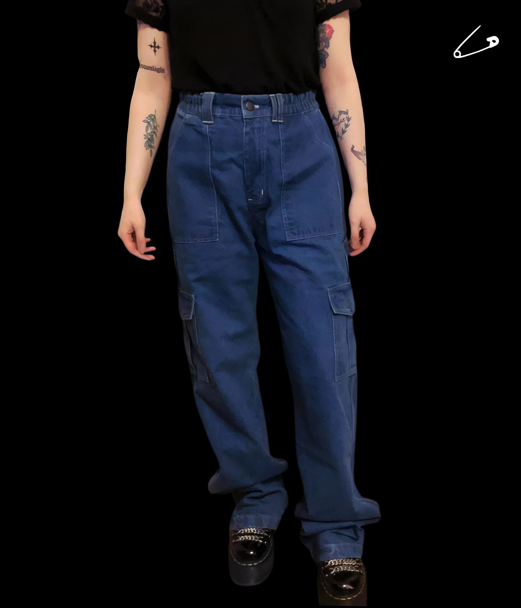 Blue Roro Carpenter Denim Cargo Alternative Gothic Punk Rock Skater Baggy Jeans
