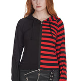 Banned Apparel Red Black Striped Shiori Cat Ears Hoodie