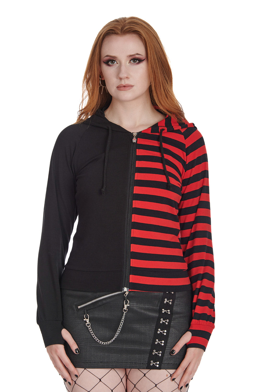 Banned Apparel Red Black Striped Shiori Cat Ears Hoodie