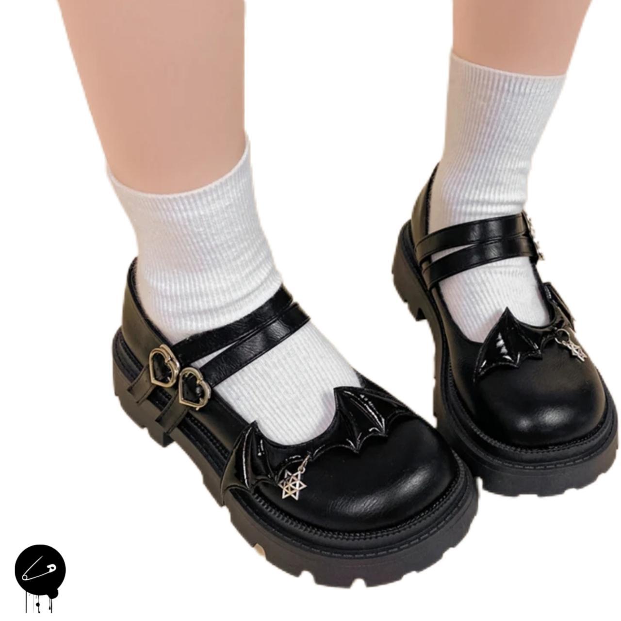 Bat Wing Lolita Mary Jane Shoes Kawaii Goth Platform Vegan PU Cosplay