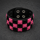 Pink Check 3 Row Studded Alternative Wristband